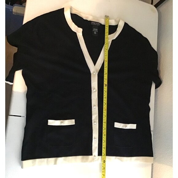 NEW YORK & COMPANY-WOMENS BLACK/TAN 3/4 SLEEVE BUTTON DOWN POCKETS SWEATER SZ XL - Picture 6 of 6